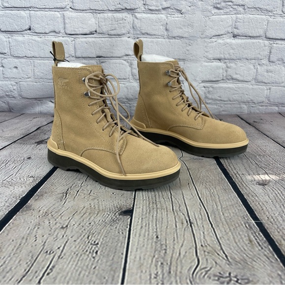 Sorel Women's Beige‎ Hi-Line Lace-Up Mid-Shaft Lug-Sole Booties Boots Size 6 - Picture 3 of 8